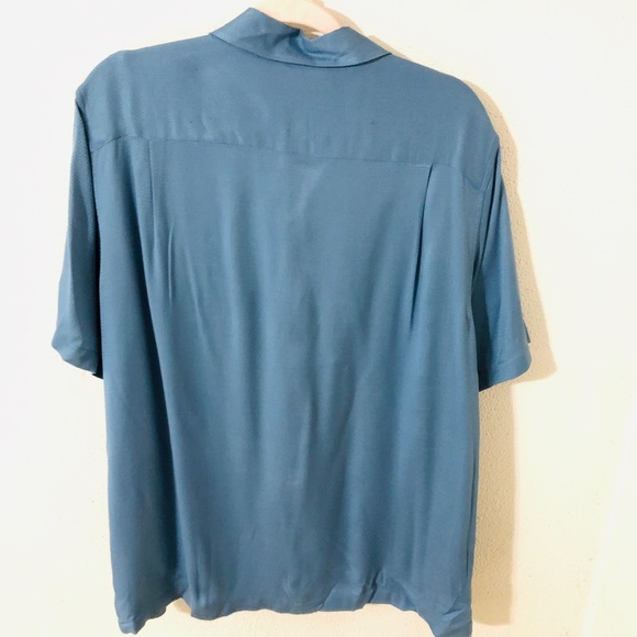 Brandini 100% Silk Blue Button Up Shirt Size Large - Picture 4 of 4